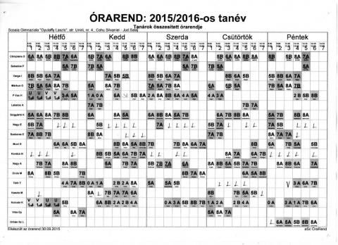 Órarend 2015-2016