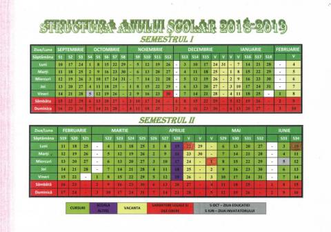 Calendar școlar 2018-2019