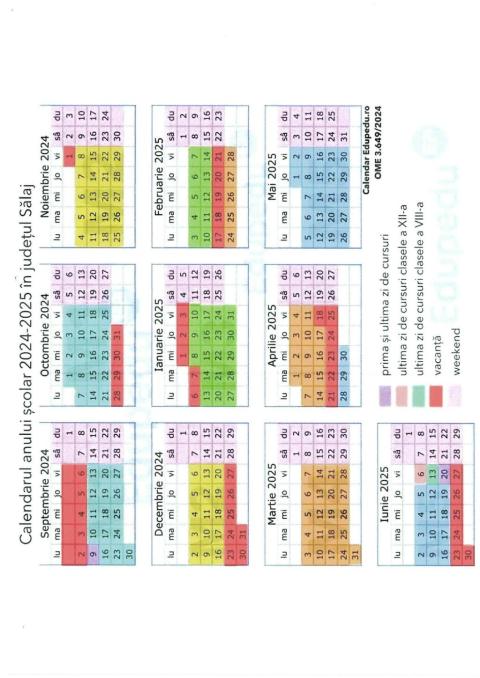Calendar anul scolar 2024-2025